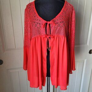 Kaktus Red Lace Boho-Style Open Front blousesize small